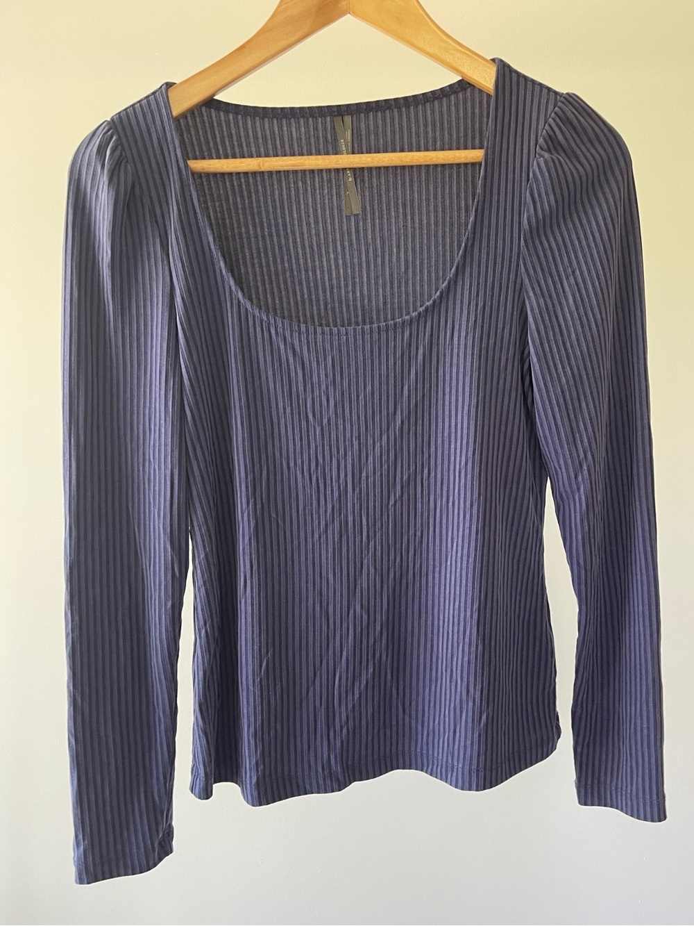 Anthropologie Navy Ribbed Scoop Neck Long Sleeve Top Size S